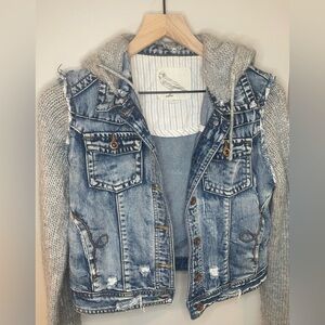 White Crow Distressed Demin Jacket Wool Sleeves